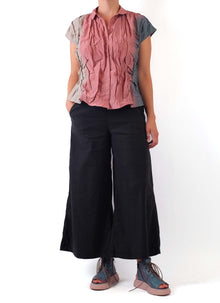  Mieko Mintz Dyed Cotton Silk Voile Wavy French Sleeve Shirt
