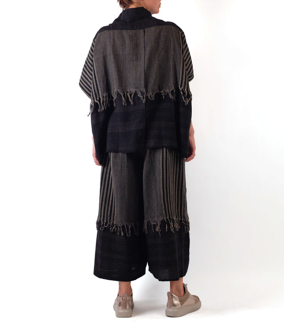 Mieko Mintz Woven Handloom Cotton Kantha Wide Leg Lantern Pants