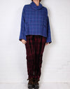 Mieko Mintz Waffle Kantha Cowl Neck Poncho in Lapis/Camel