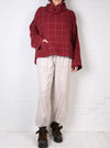 Mieko Mintz Waffle Kantha Cowl Neck Poncho in Merlot/Red