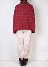 Mieko Mintz Waffle Kantha Cowl Neck Poncho in Merlot/Red