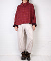 Mieko Mintz Waffle Kantha Cowl Neck Poncho in Merlot/Red