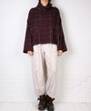 Mieko Mintz Waffle Kantha Cowl Neck Poncho in Merlot/Red