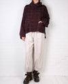 Mieko Mintz Waffle Kantha Cowl Neck Poncho in Merlot/Red
