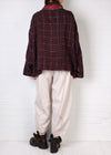 Mieko Mintz Waffle Kantha Cowl Neck Poncho in Merlot/Red