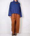 Mieko Mintz Waffle Kantha Cowl Neck Poncho in Lapis/Camel