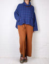 Mieko Mintz Waffle Kantha Cowl Neck Poncho in Lapis/Camel