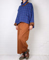Mieko Mintz Waffle Kantha Cowl Neck Poncho in Lapis/Camel