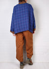Mieko Mintz Waffle Kantha Cowl Neck Poncho in Lapis/Camel