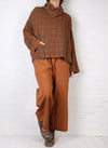 Mieko Mintz Waffle Kantha Cowl Neck Poncho in Lapis/Camel