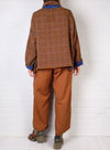 Mieko Mintz Waffle Kantha Cowl Neck Poncho in Lapis/Camel