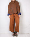 Mieko Mintz Waffle Kantha Cowl Neck Poncho in Lapis/Camel