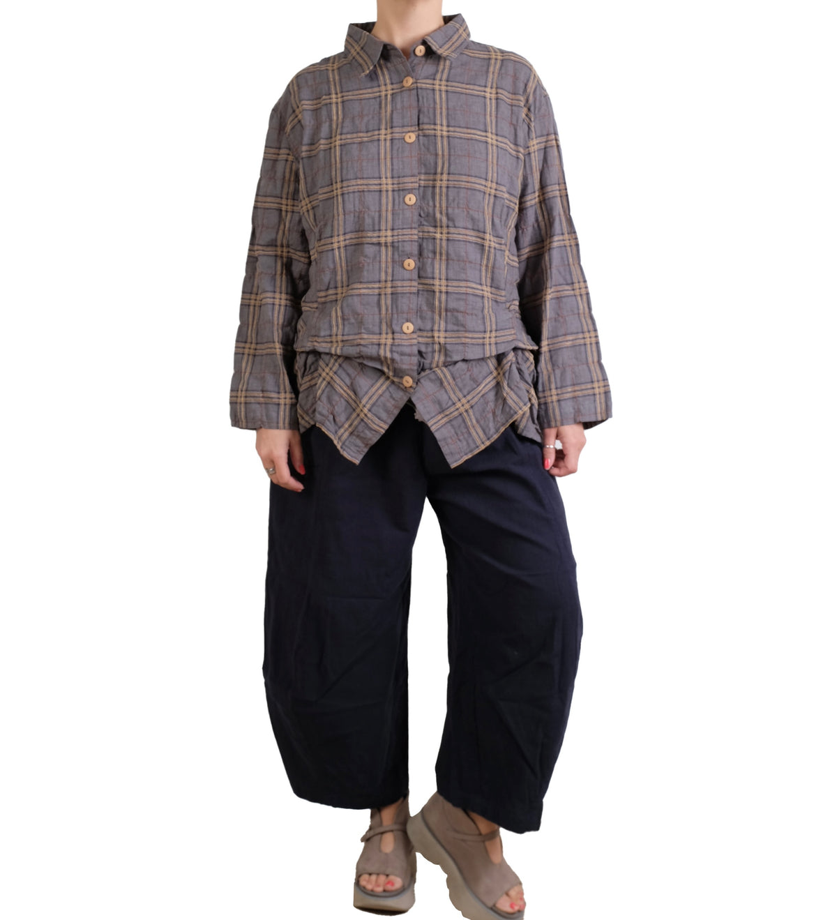 Dress To Kill Denim Mustard Plaid Tuck Up Shirt