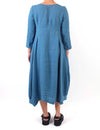 Grizas Blue Linen 3/4 Sleeve Dress