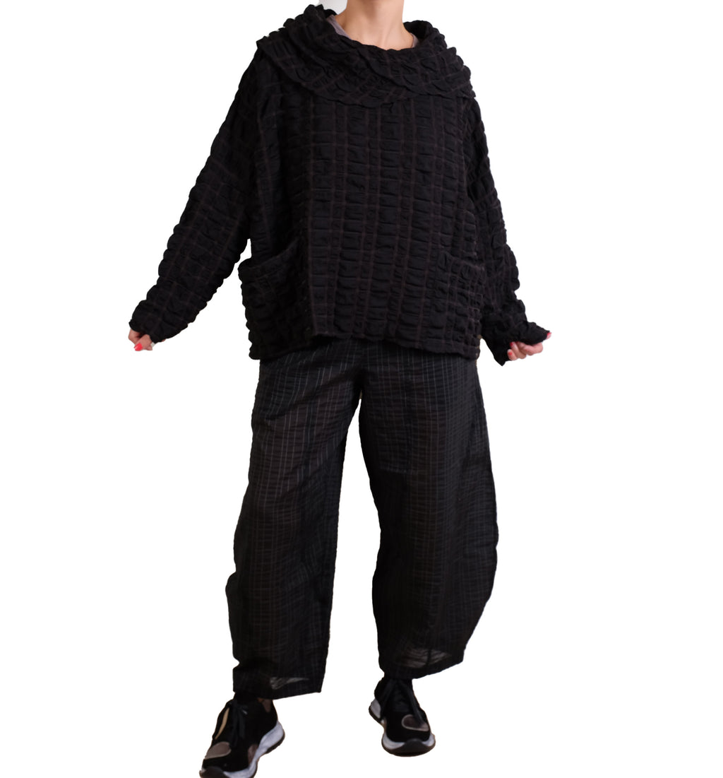 Dress To Kill Black Pucker L/S 2 Pocket Criss Cross Cowl Pullover