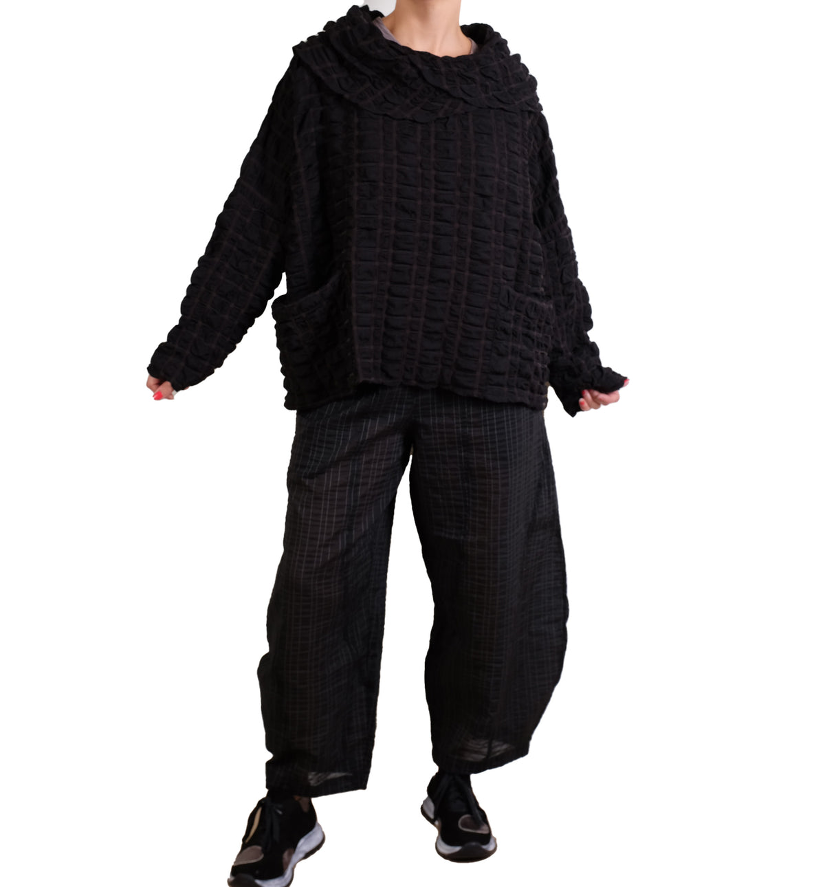 Dress To Kill Black Pucker L/S 2 Pocket Criss Cross Cowl Pullover