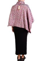 Vintage Silk Kantha Cowl Neck Long Cape in Pinks