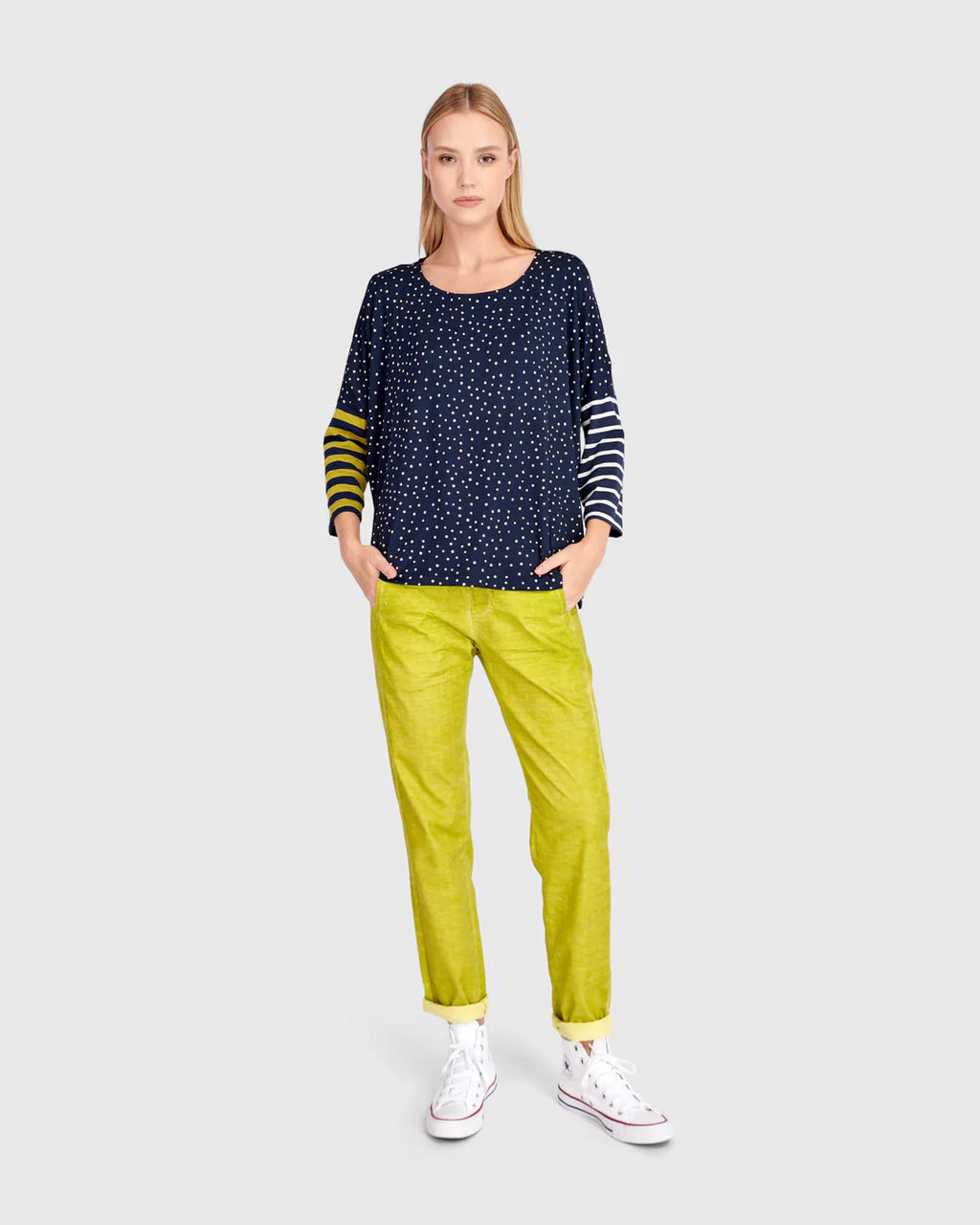 Alembika Navy Spot and Stripe Top