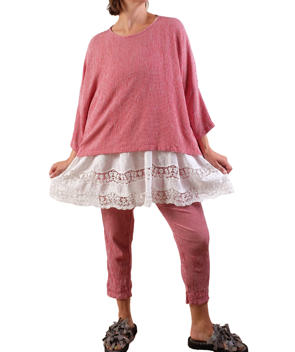 Cutloose Crinkle Check Crop Top in Cherry