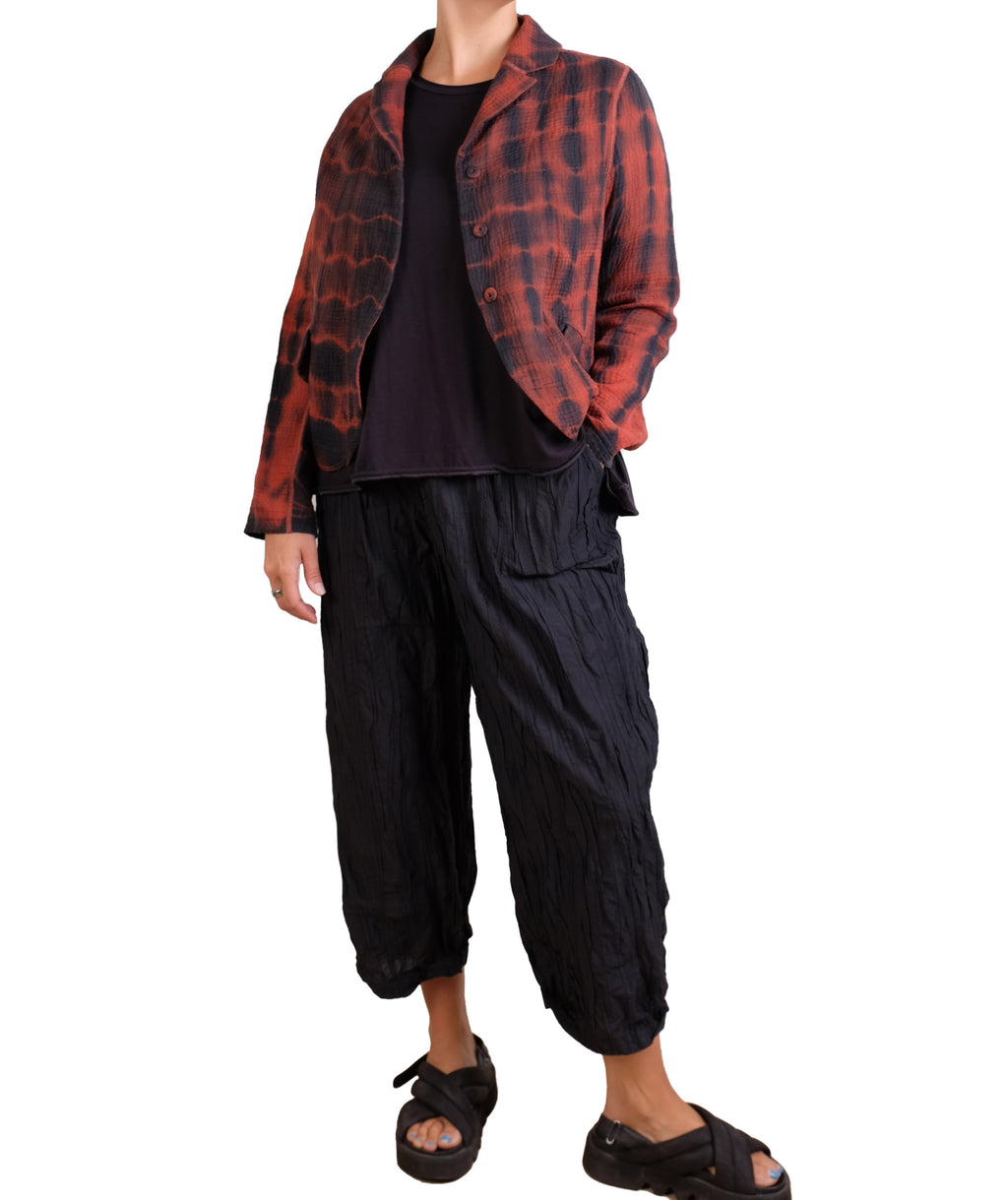 Mieko Mintz Shibori Tie Dye Kantha Cropped Basic Jacket in Burnt Orange