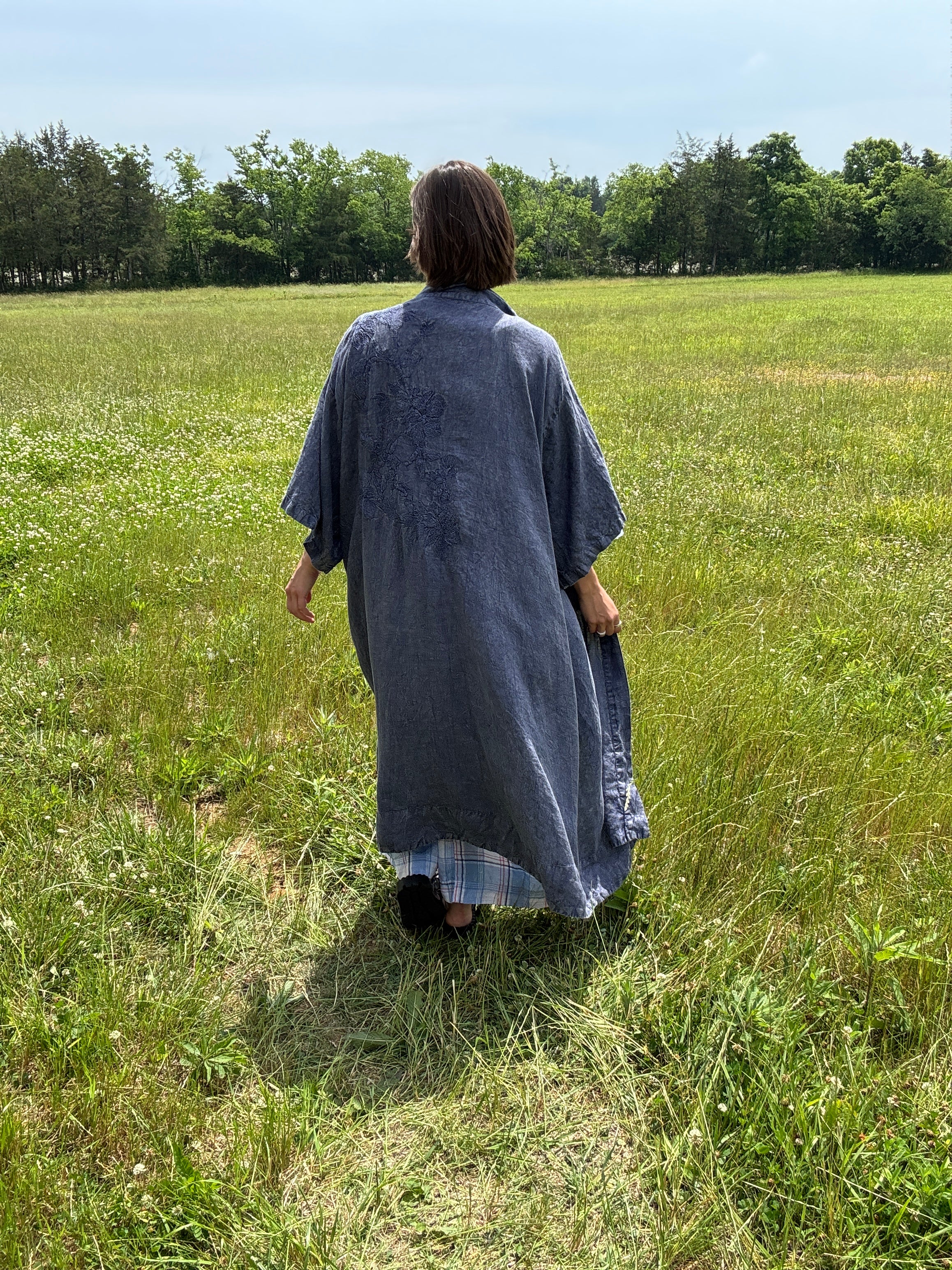 Krista Larson Linen Kimono In Lapis