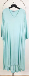 Baci VNeck 3/4 Sleeve Midi Dress in Hand Dyed Teal