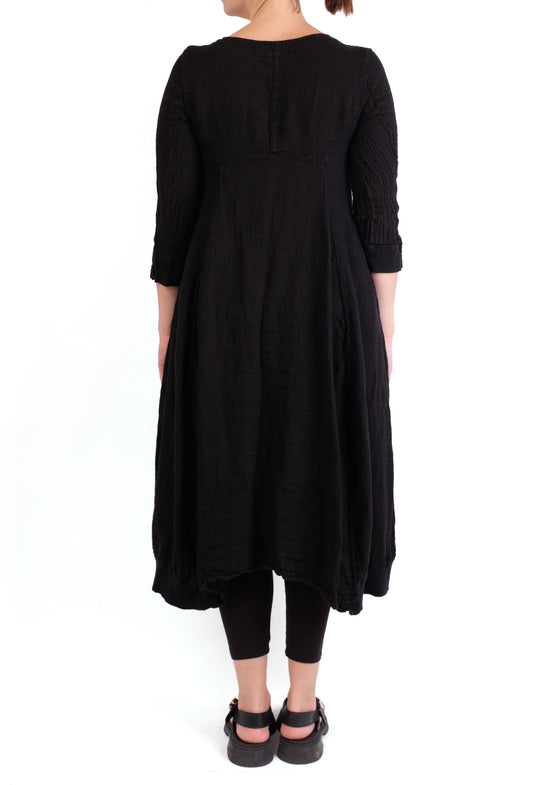 Grizas Black Linen 3/4 Sleeve Dress