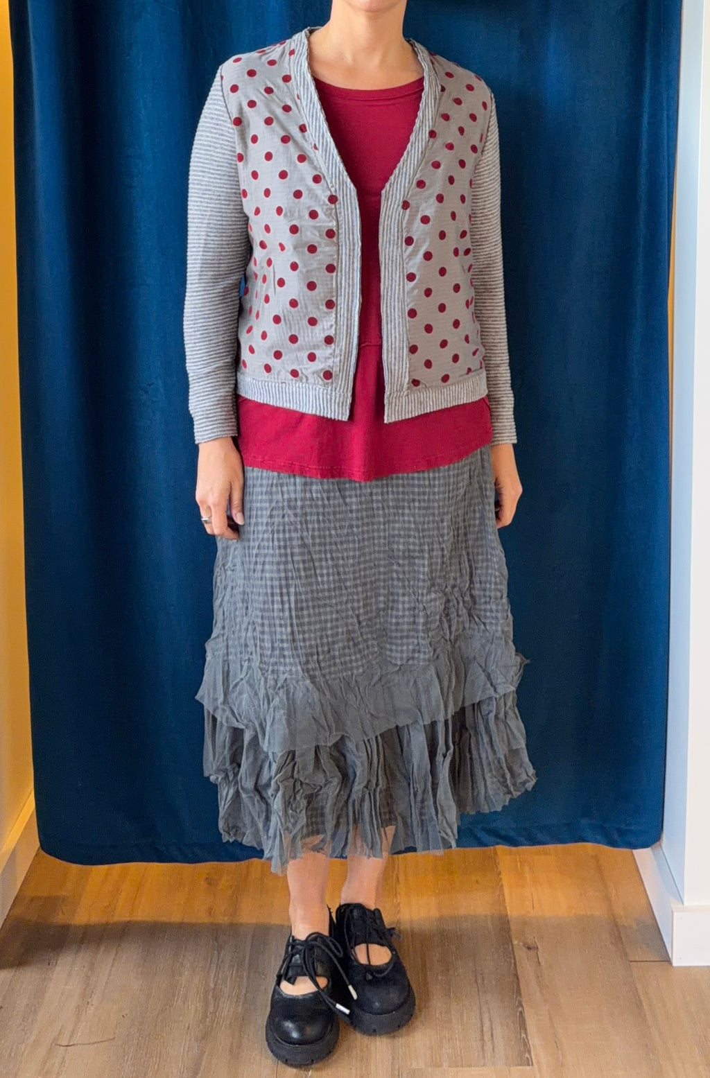 Gershon Bram Grey Polka Dot Cardigan