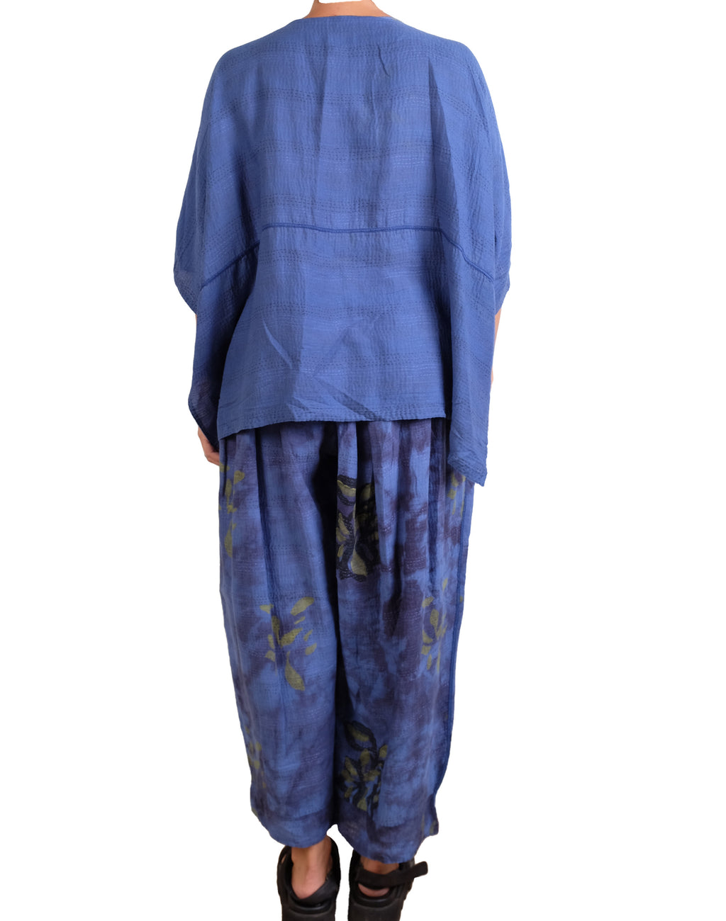 Mieko Mintz Cloud Tie Dye Floral Kantha Tucked Gather Pants