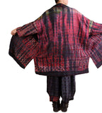 Mieko Mintz Tie Dye Vintage Silk Kantha New Kimono Long Wrap in Maroon