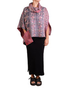 Vintage Silk Kantha Cowl Neck Long Cape in Pinks