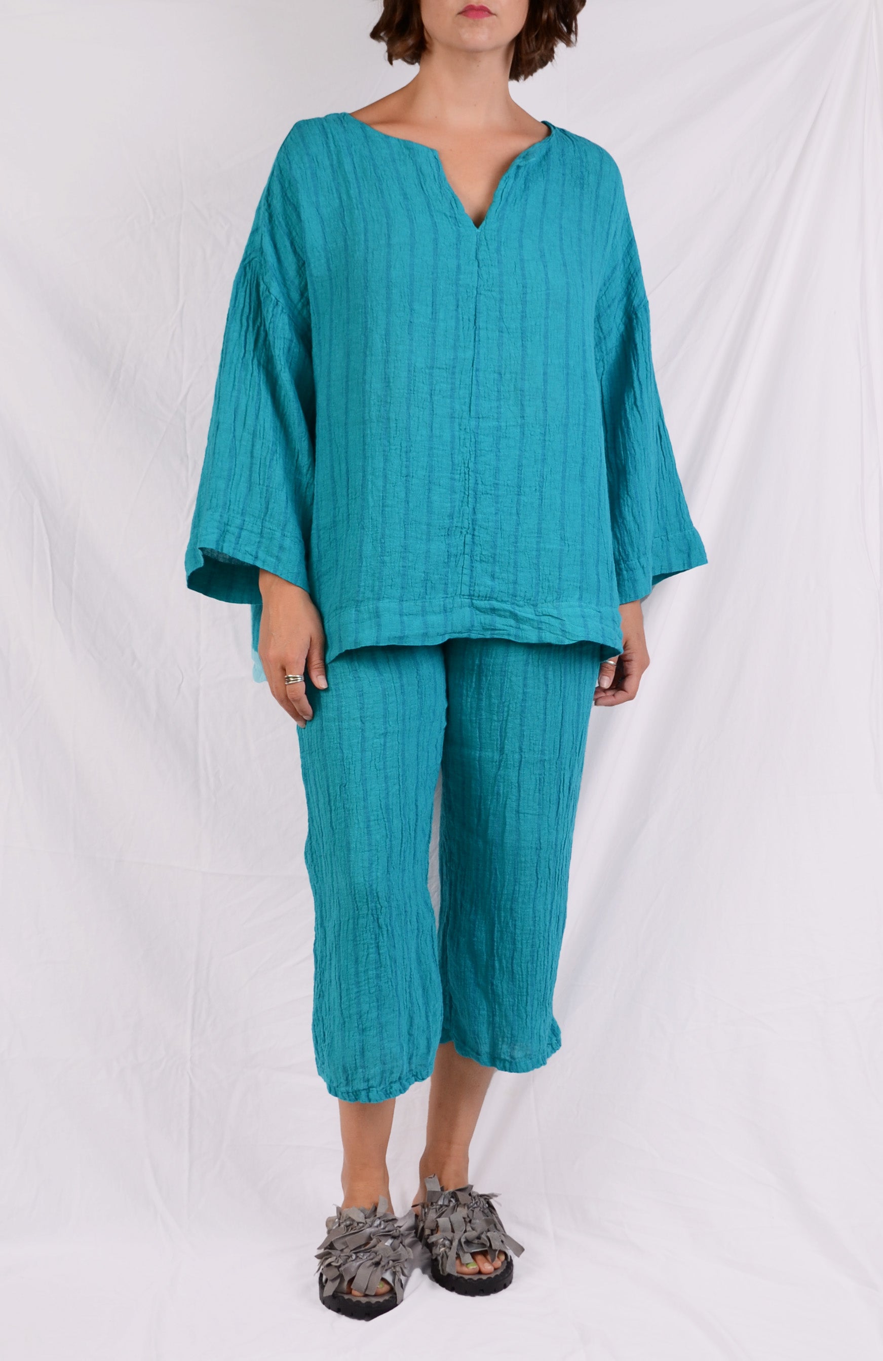 Cutloose Split Neck Pullover in Atlantis Stripe