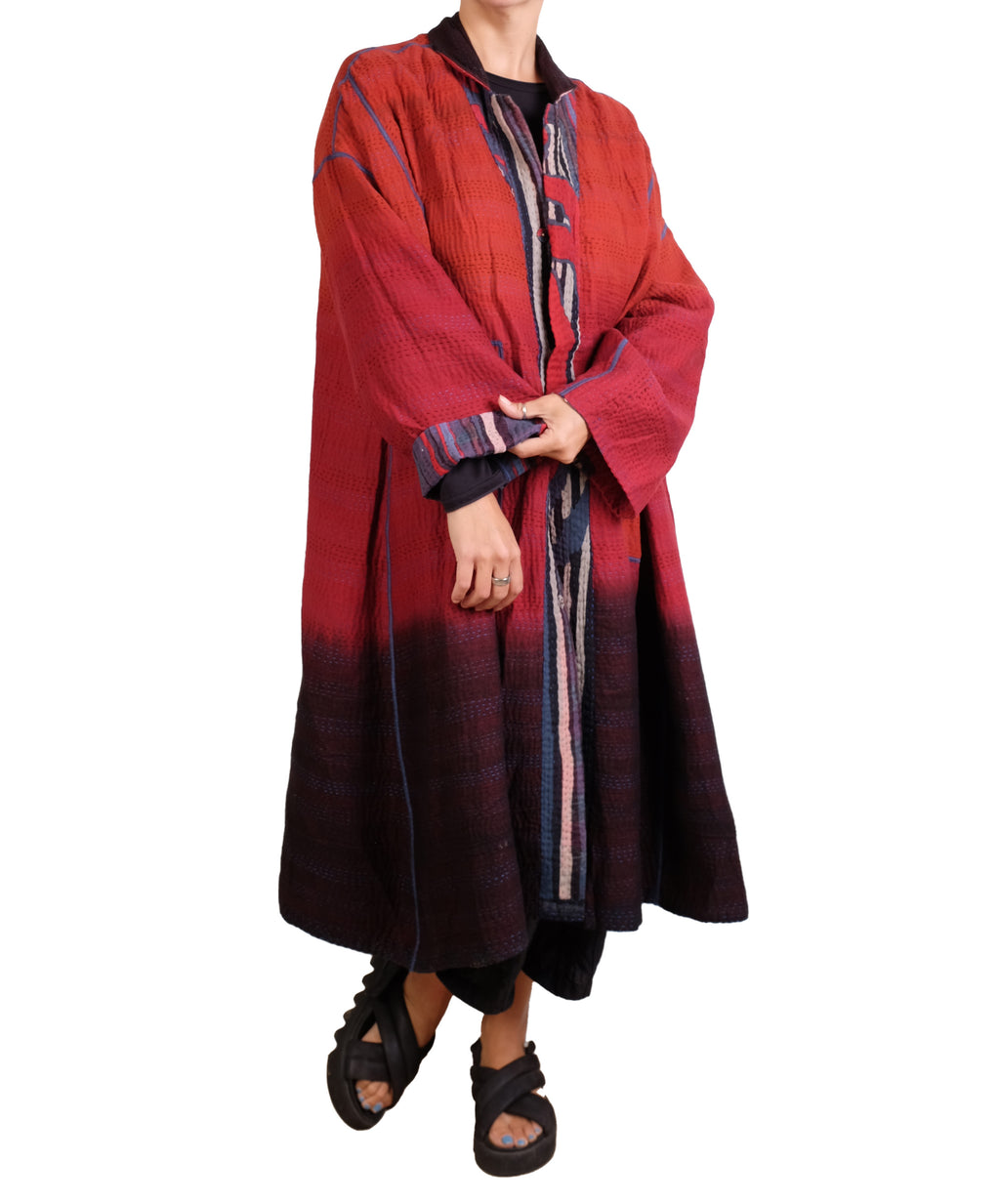 Mieko Mintz Stripe And Bends Kantha New Oversized Coat