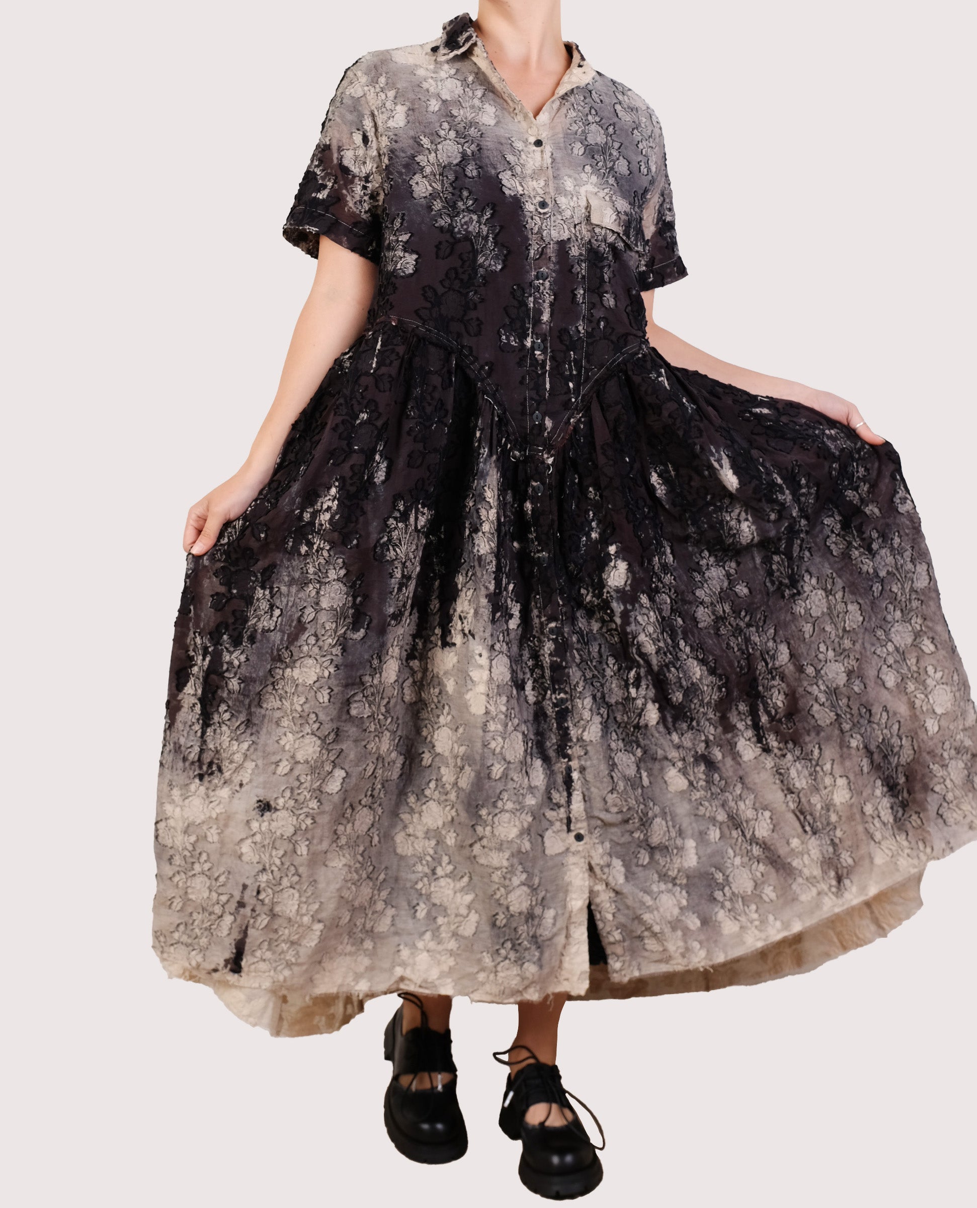 Serienumerica Shirt Dress With Gathered Skirt