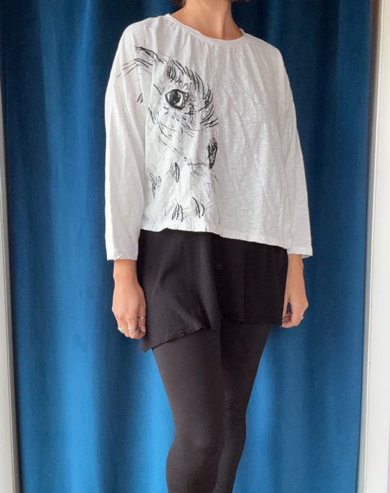 Krista Larson Crop Owl LS Tee in White