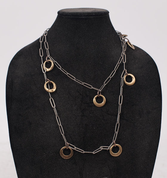 Debe Dohrer Silver Paperclip Chain with Brass Circles