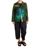 Mieko Mintz Olive Shibori Tie Dye Cotton Silk Patch Kantha Simple Jacket