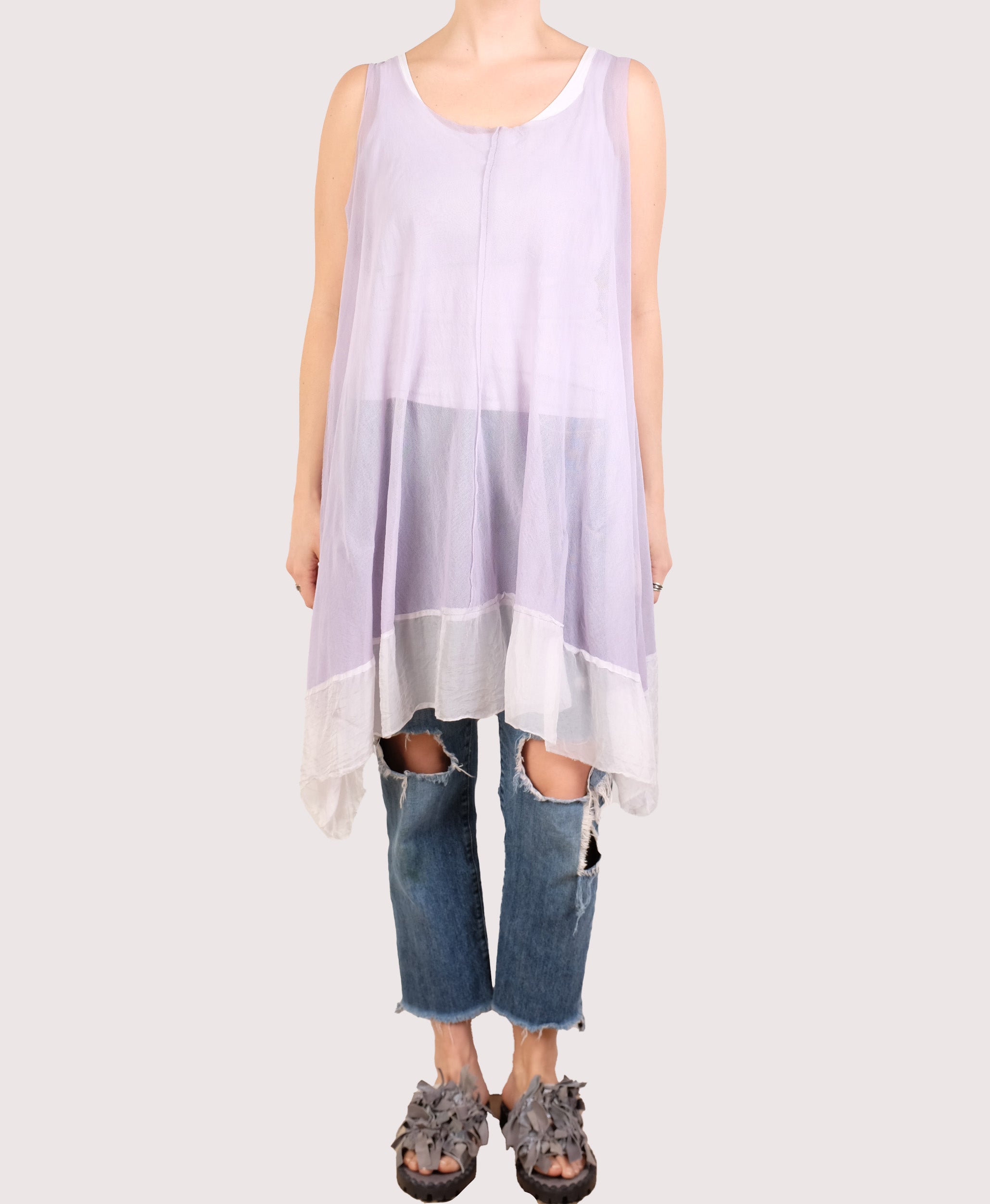 Robin Kaplan Trapeze Tunic with Silk Chiffon Border in Lavender