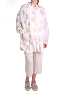  Krista Larson Henley Shirt in White Polka Dot Cotton Voile