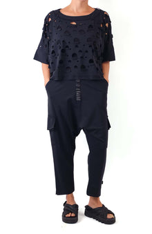  Luukaa Black Knit Drop Crotch Pant