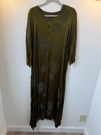T2T Grizas Olive Silk Burnout Dress with Slip Large