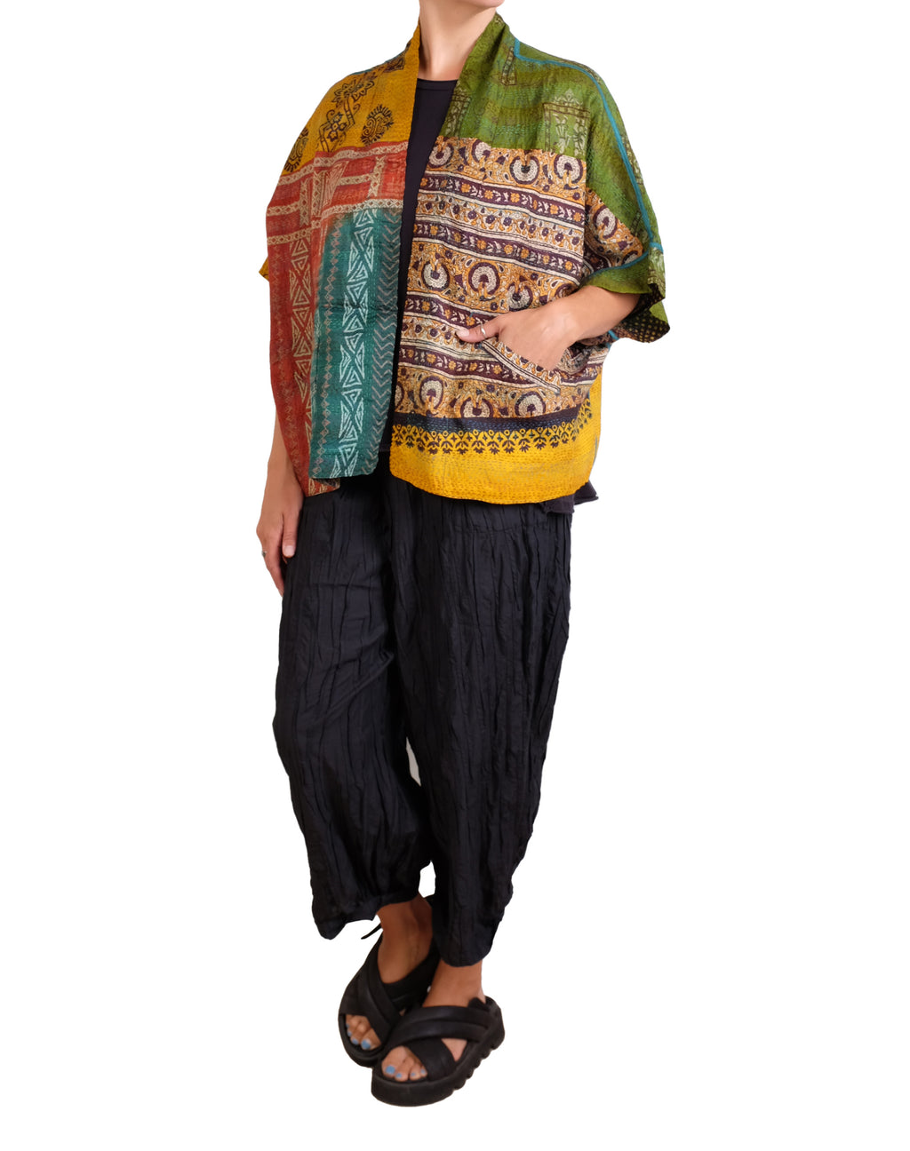 Mieko Mintz Vintage Silk Kantha Mini Poncho