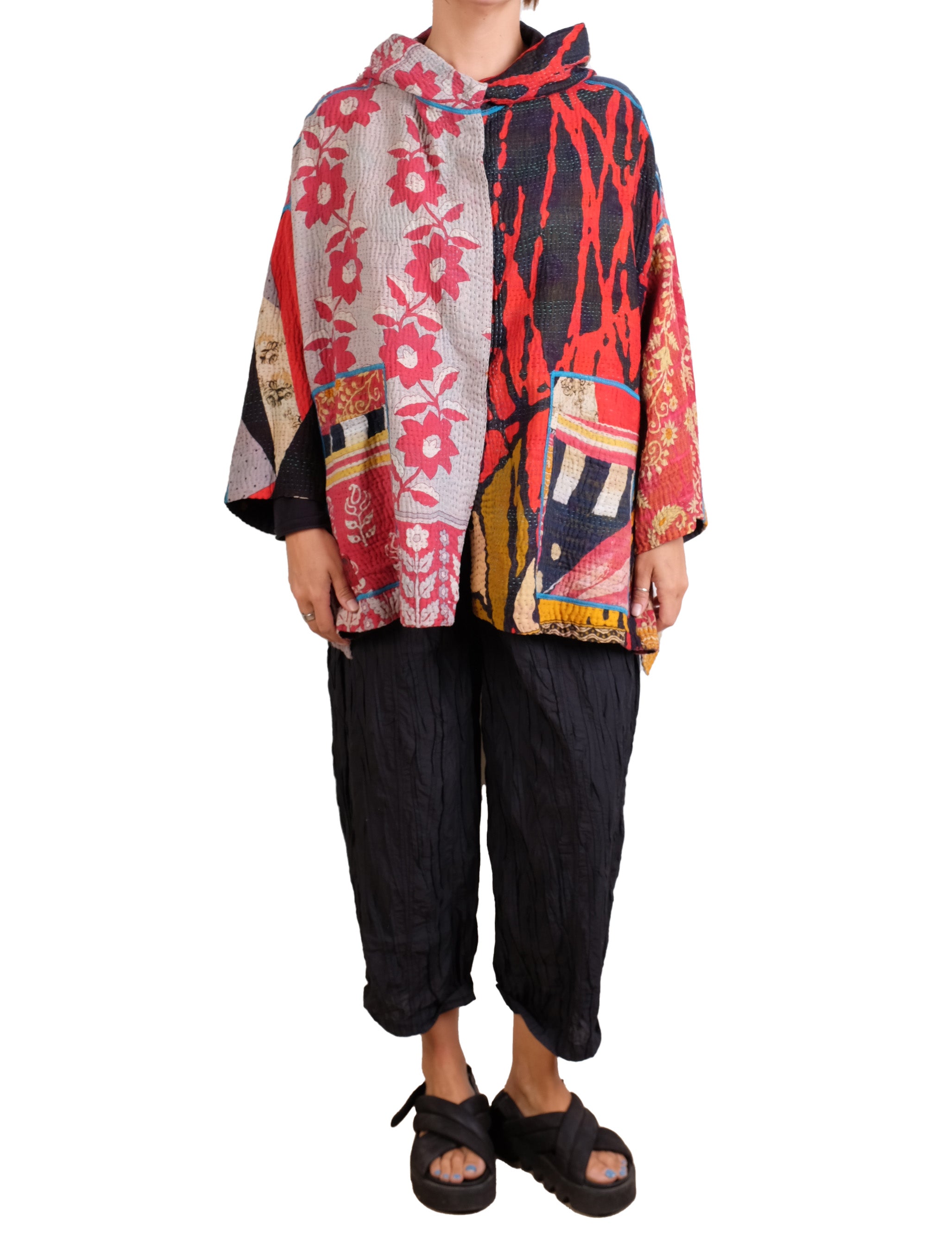 Mieko Mintz Puzzle Kantha Hoodie Poncho