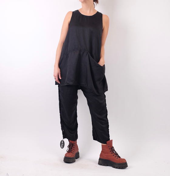 Paper Temples Tuxedo Pant in Black Rayon