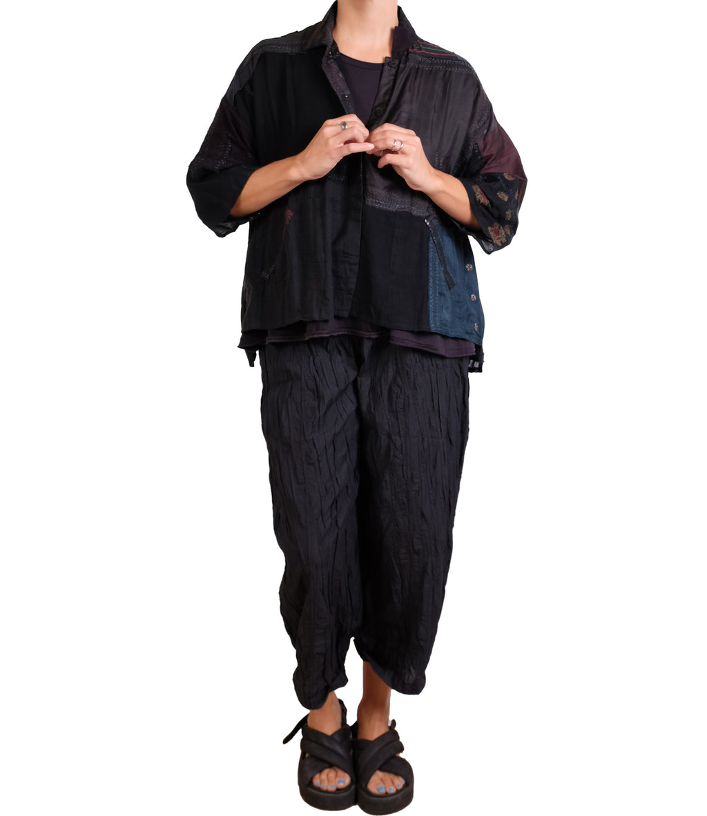 Mieko Mintz Mosaic Tile Patch Kantha Cropped Tent Shirt