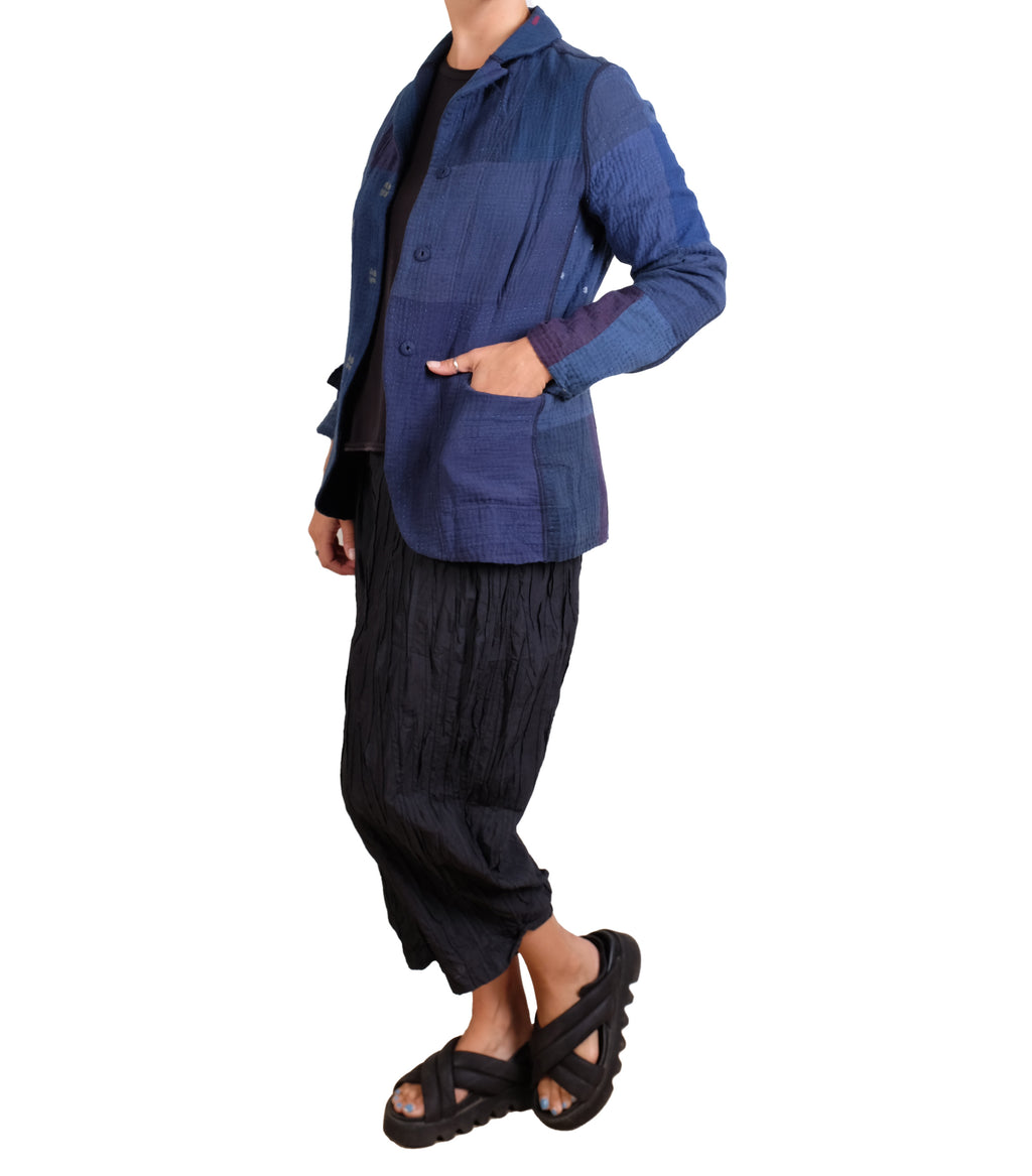 Mieko Mintz Navy Ombre Patched Kantha Basic Jacket