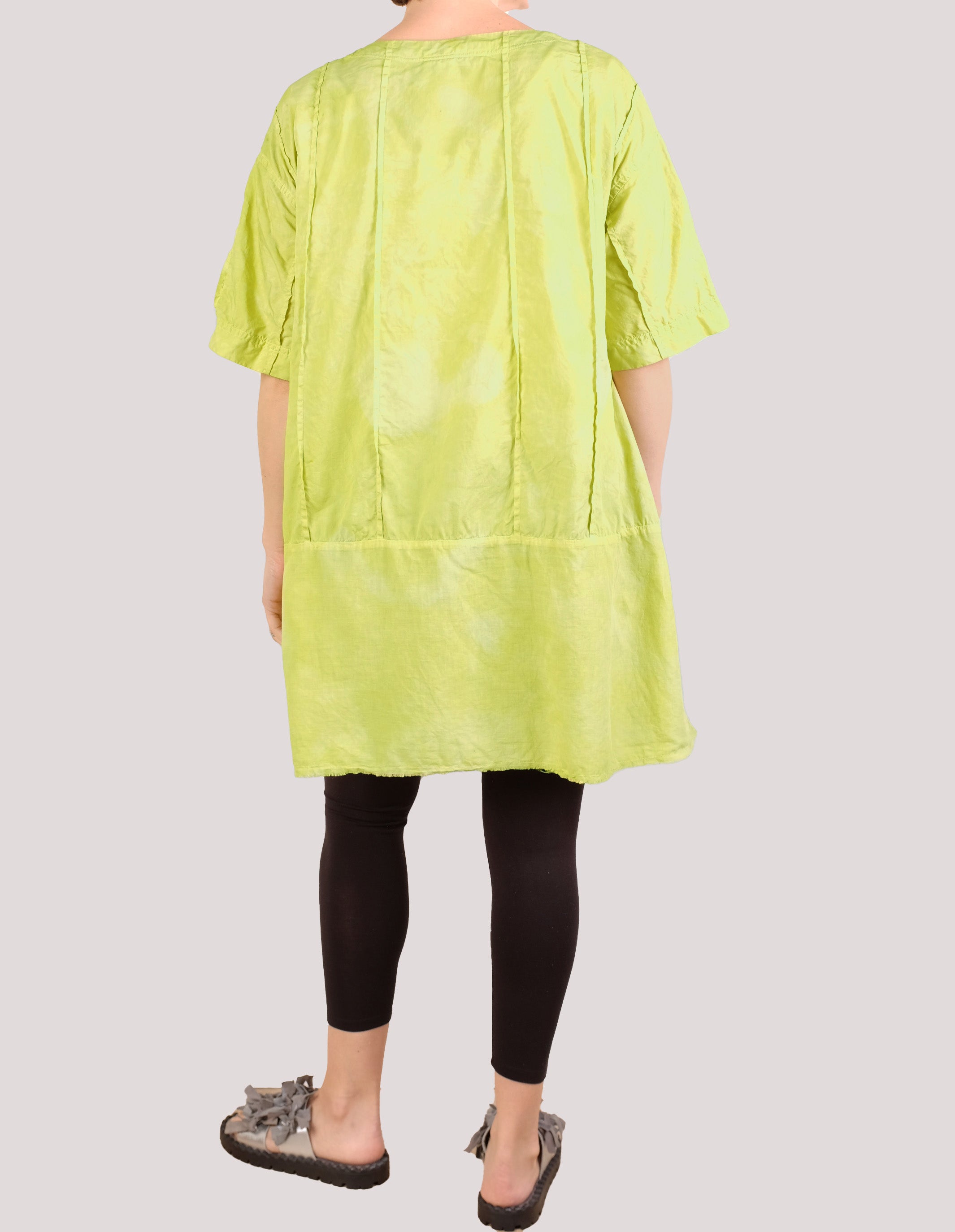 Baci Mixed Material Tunic in Lime