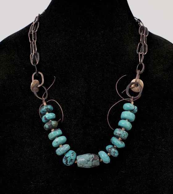 Debe Dohrer Tibetan Turquoise on Hammered Chain Necklace