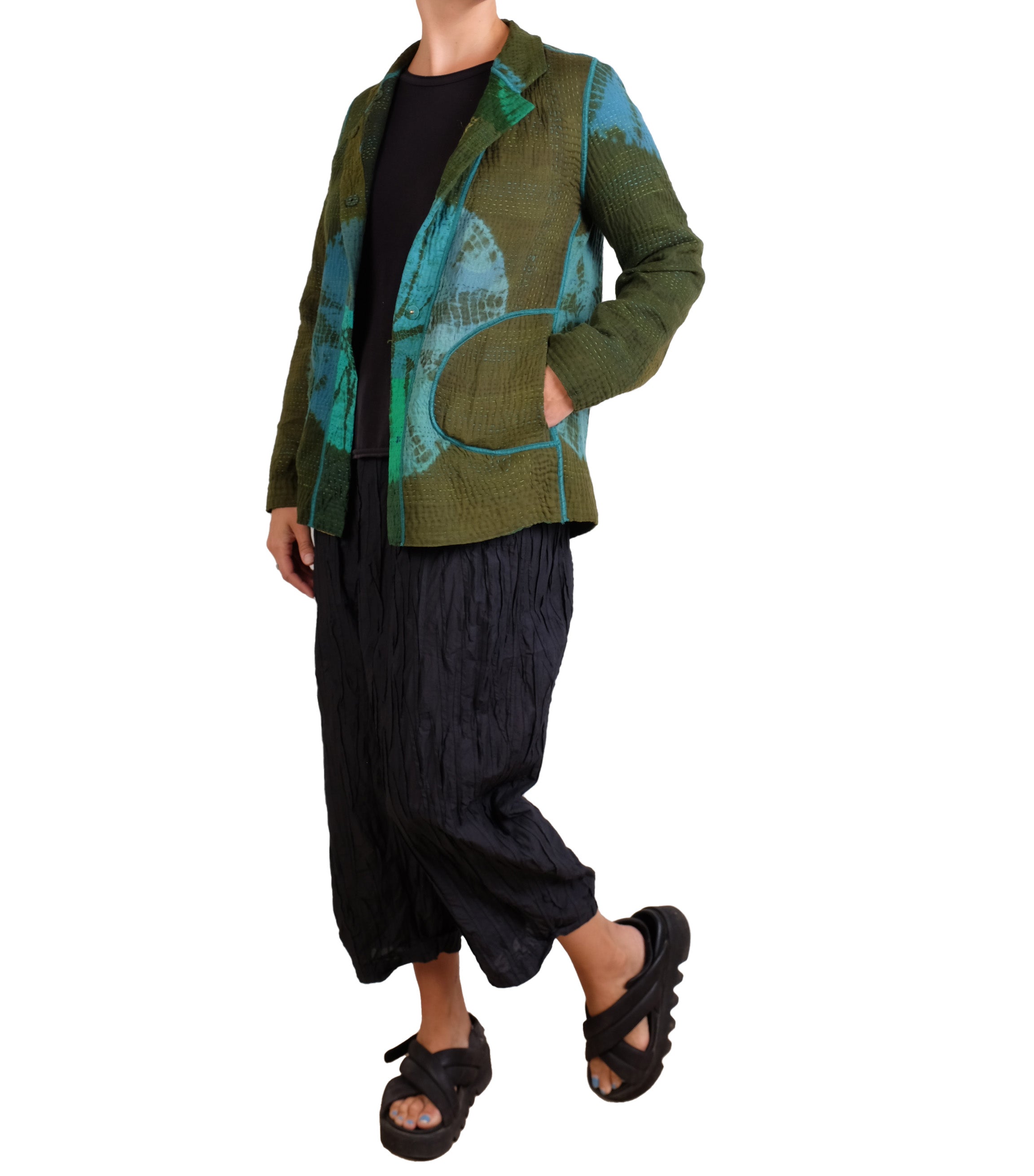 Mieko Mintz Polished Cotton Random Tuck Voile Barrel Pants in Black