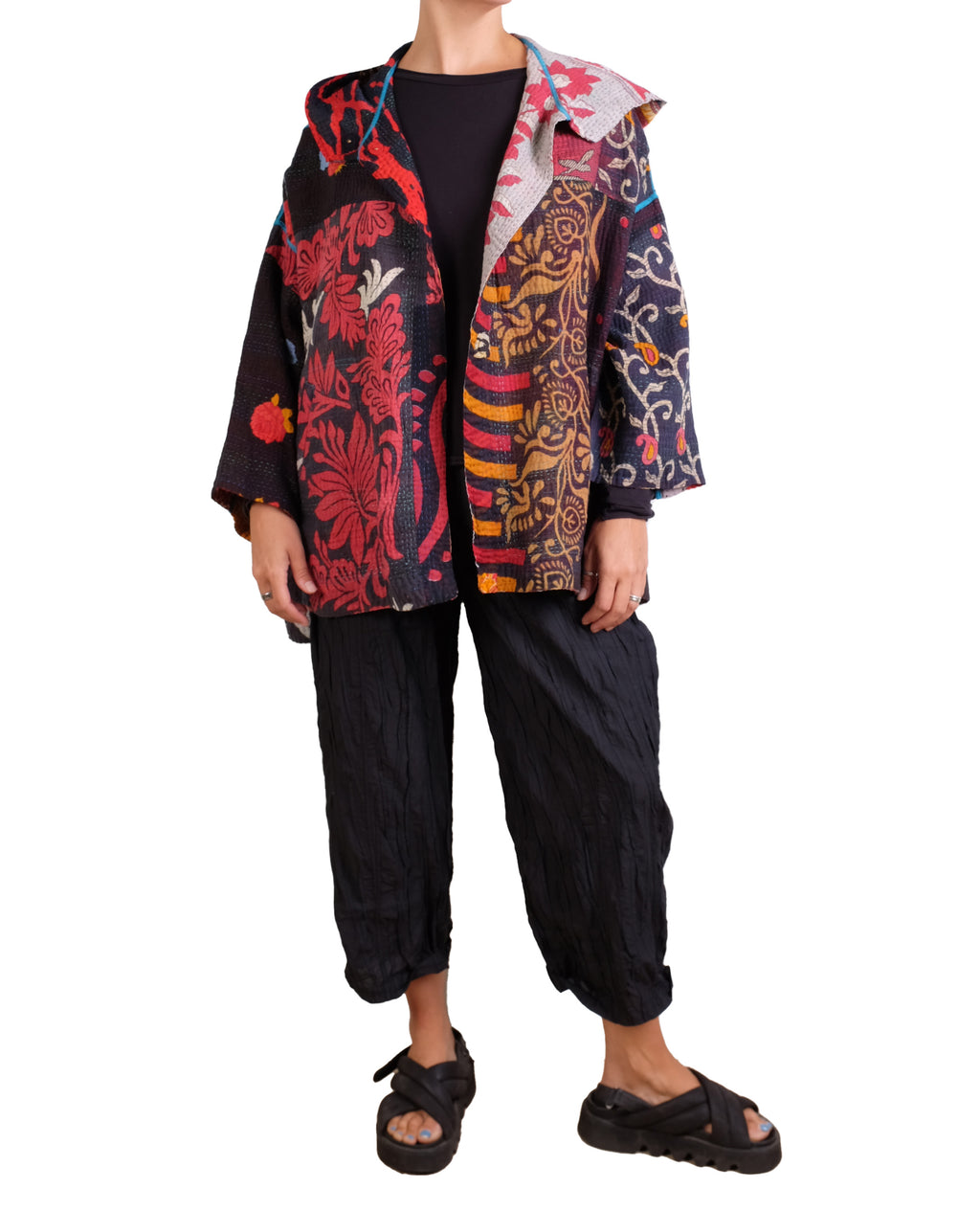 Mieko Mintz Puzzle Kantha Hoodie Poncho